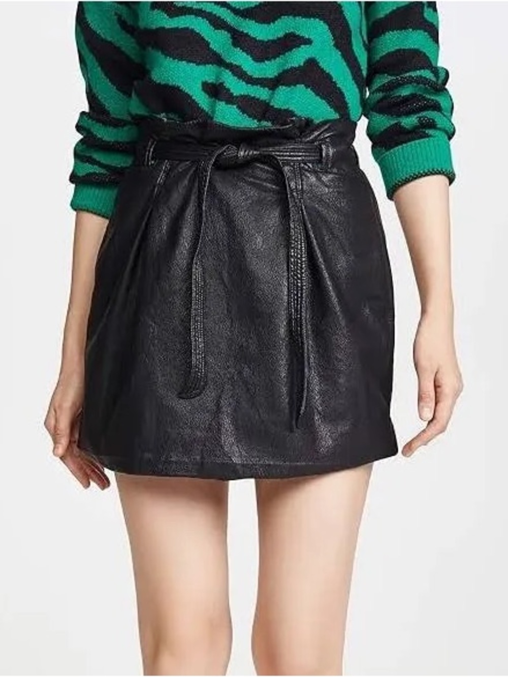 Free People Payton Paperbag Faux Leather Mini Skirt Black Size 6